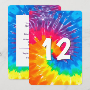 Neon Rainbow Tie Dye 12 Convite de Aniversário