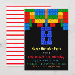 Neon Red Building Blocks 8º Convites de Aniversári