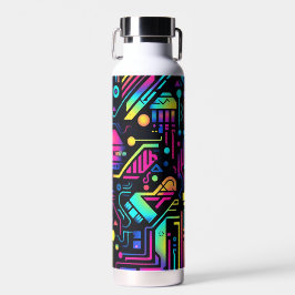 Neon Retro Tech Pattern Water Bottle or Tumbler