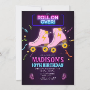 Neon Rollerskating Birthday Convite