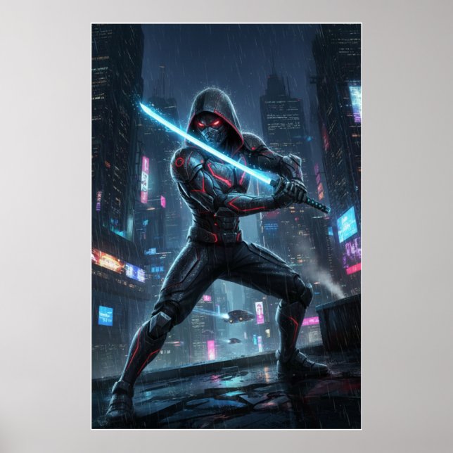 Neon Shadow Samurai Art Poster (Frente)