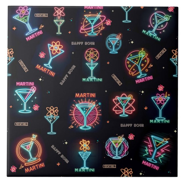 Neon Sign Space Age Atomic Martini Cocktails Impre (Frente)