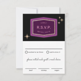Neon Sign Vegas Wedding RSVP com Opções de Refeiçã