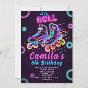 Neon Skating Birthday Convite Neon Convite para Sk