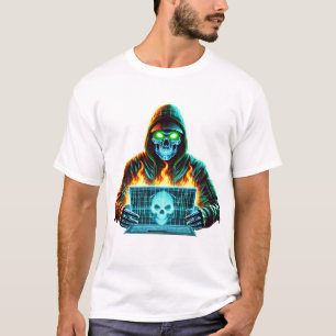 Neon Skull Hacker - Camiseta do Guerreiro Cibernét