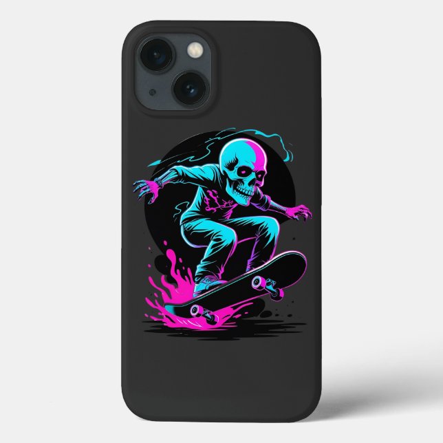 Neon Skull Skateboard Art - Edgater Skater Design (Verso)