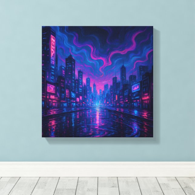 Neon Skyline Mirage Futurística City Canvas Art (Insitu(piso de madeira))