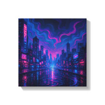 Neon Skyline Mirage Futurística City Canvas Art