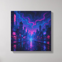 Neon Skyline Mirage Futurística City Canvas Art
