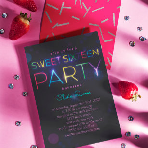 Neon Sweet 16 Convite de festas brilhante