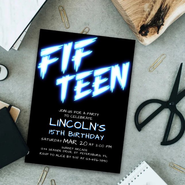 Neon Teen Boys 15 Birthday Convite (Criador carregado)