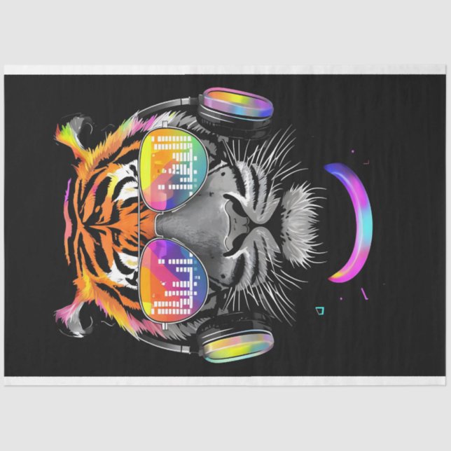 Neon Tiger com fones de ouvido Papel de Tecido (Frente )
