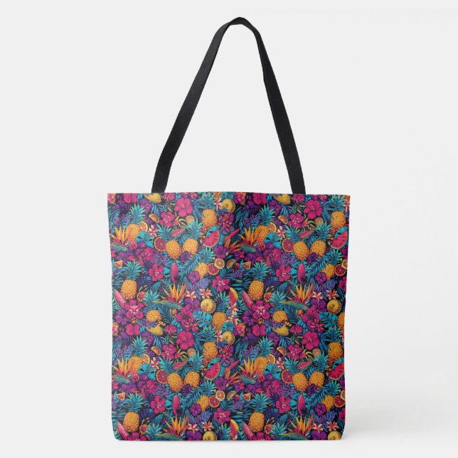 Neon Tropical Fruit Flower Tote Bag - Pineapple (Frente)