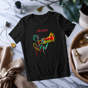 Neon Trumpet Line Art T-Shirt Musical Vibrante