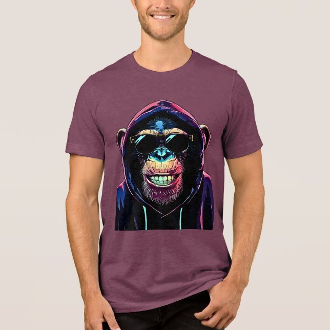 Neon Vibe – Chimpanzé Estiloso com Capuz e Óculos  (Frente)