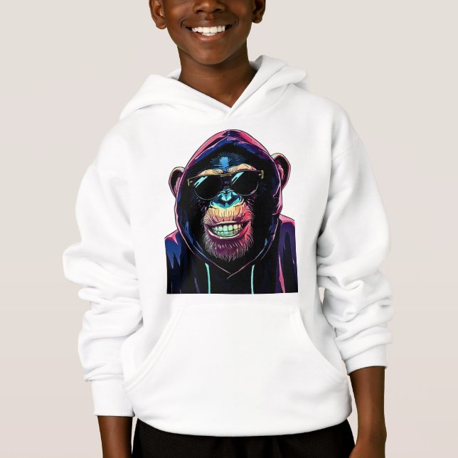 Neon Vibe – Stylish Chimpanzee in Hoodie and Sungl (Frente)