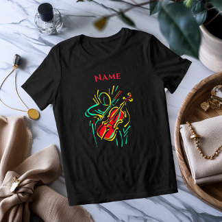 Neon Violin Line Art | T-Shirt Musical Vibrante