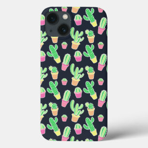 Neon Watercolor Cacti in Pots Pattern
