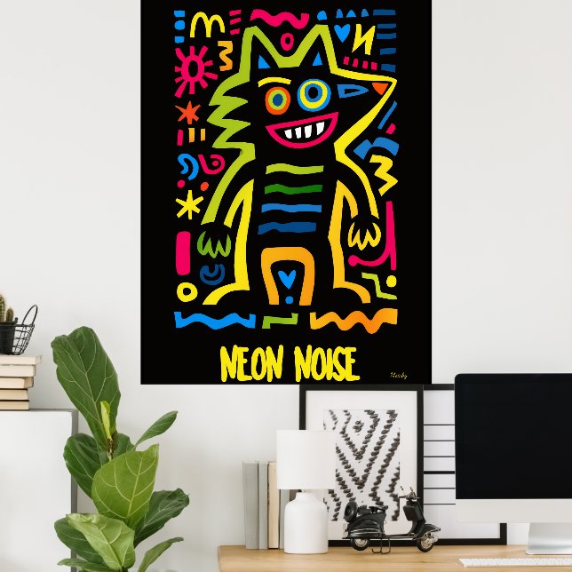 Neon Wolf Poster - Design de Halloween de Pop (Escritório em casa)