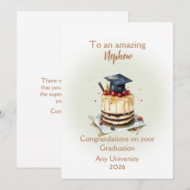 Nephew Graduation Cap and Cake Congratulations (Frente/Verso)