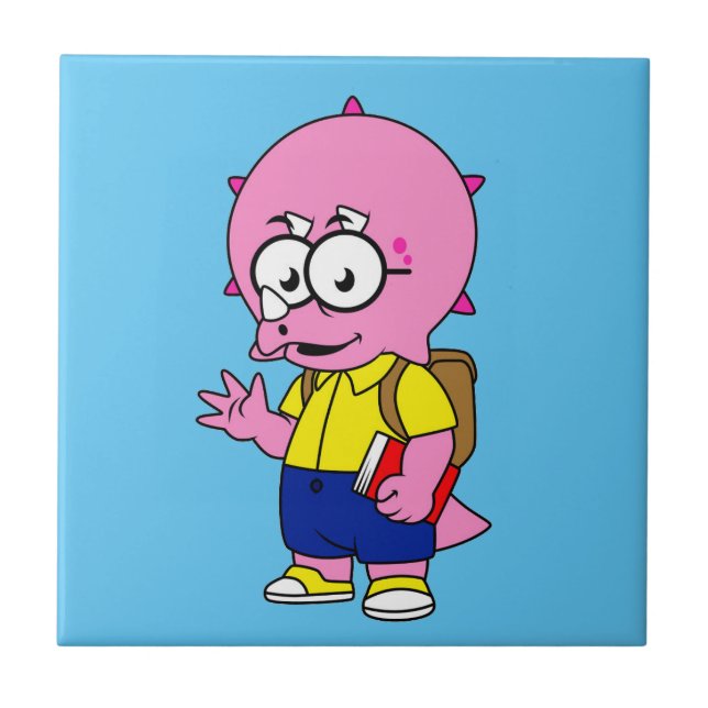 Nerd Tricerátops Com Mochila E Livro De Texto. (Frente)