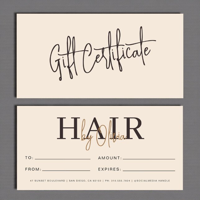 Neutral Beige Hair Salon Logo Gift Certificates (Criador carregado)