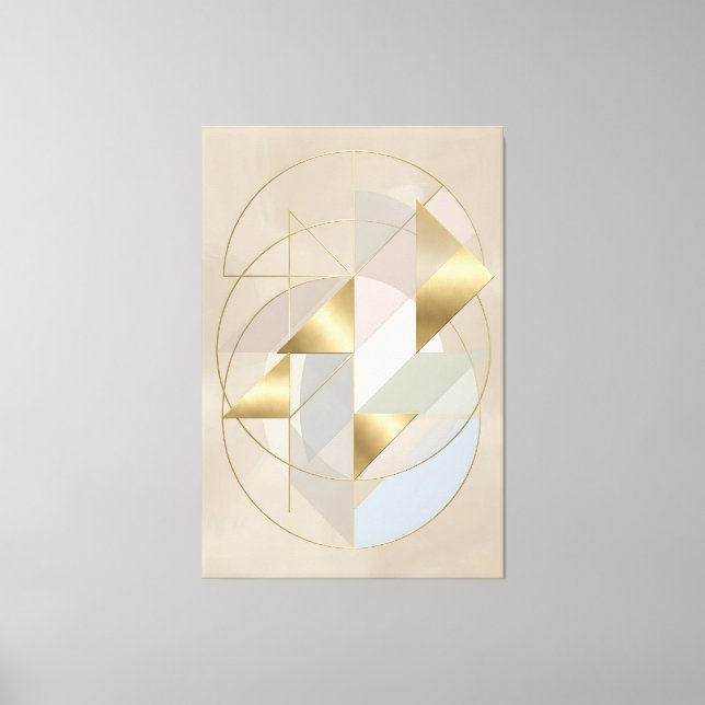 Neutral Gold Accents Abstract Geometric Canvas (Frente)