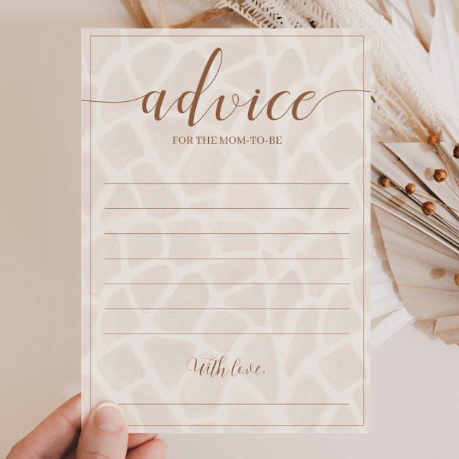 Neutral Safari Giraffe Baby Shower Advice Cards (Criador carregado)