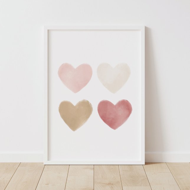 Neutral Watercolor Hearts Nursery Poster (Criador carregado)