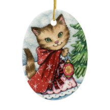 Neve Sparkling - ornamento bonito do gato do Natal