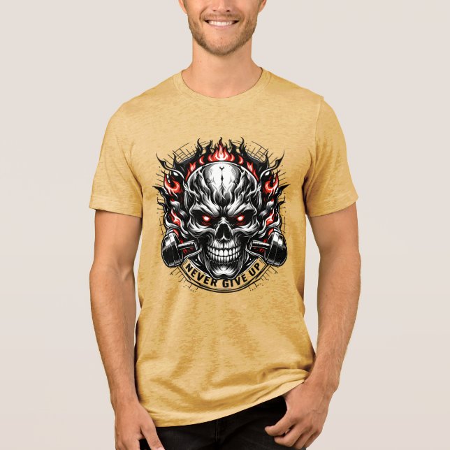  Never Give Up Fierce Skull Motivation T-Shirt Des (Frente)