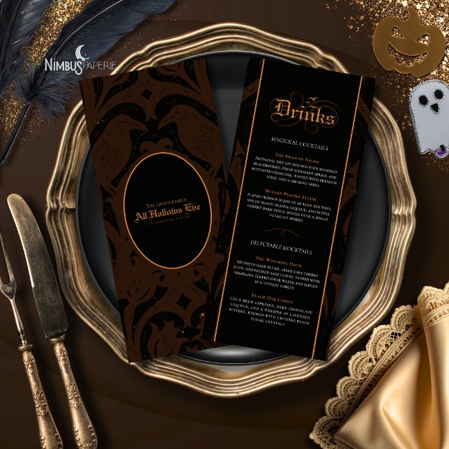 Nevermore Damask | Cartão de Bar Gótico de Hallowe (Criador carregado)
