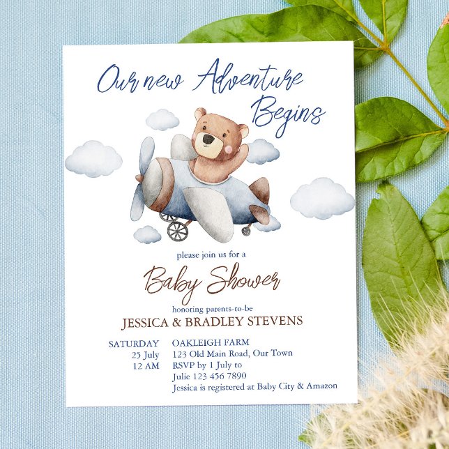 New adventure tiny pilot baby shower budget invite (Criador carregado)
