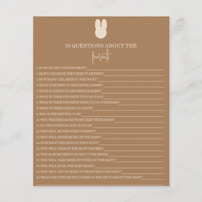 New Bunny 20 Perguntas sobre o jogo de pais (Frente)