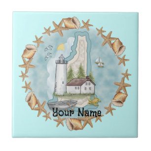 New Hampshire Shells Lighthouse Azulejo