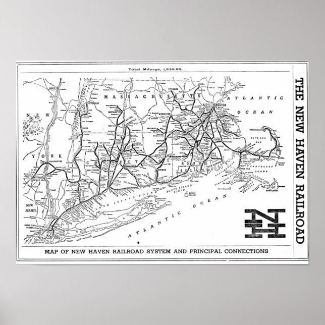 New Haven Railroad 1956 Map Poster (Frente)