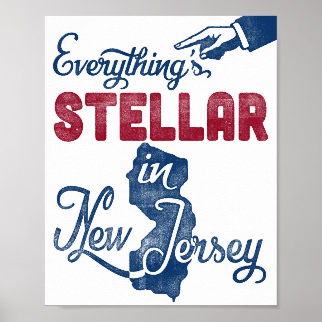New Jersey Poster Funny Red White State Impressão (Frente)