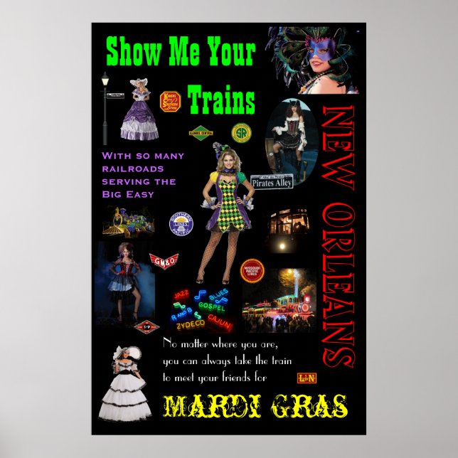 New Orleans Railroad, Poster de viagens Mardi Gras (Frente)