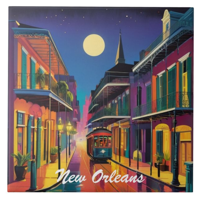 New Orleans Street & Streetcar by Night (Frente)