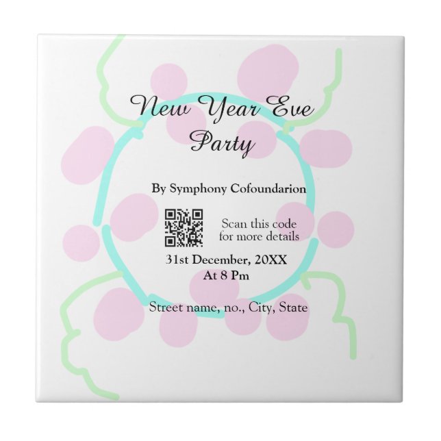 New year eve party scan QR RSVP name pink blue  (Frente)