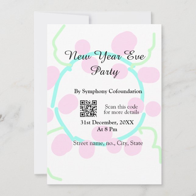 New year eve party scan QR RSVP name pink blue  (Frente)