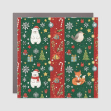 New Year's print, bear, Christmas tree, fox, bird,