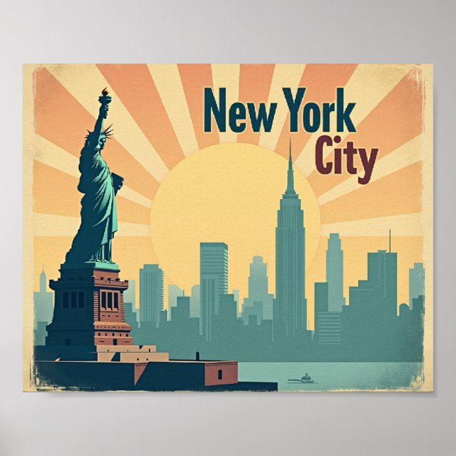 New York City –  10"x8" Art Deco Skyline Poster  (Frente)