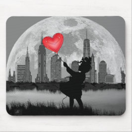 NEW YORK Full Moon Girl wh Heart Balloon Mouse pad