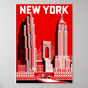 New York no vermelho, poster das viagens vintage