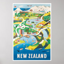 New Zealand Print Travel Poster Map Print