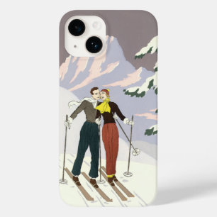 Newlyweds de esqui do amor e romance do art deco