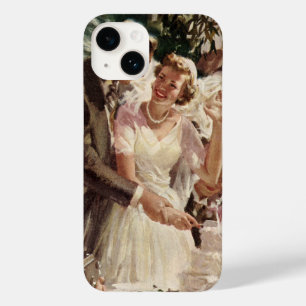 Newlyweds do casamento vintage Noivo Corte o Bolo