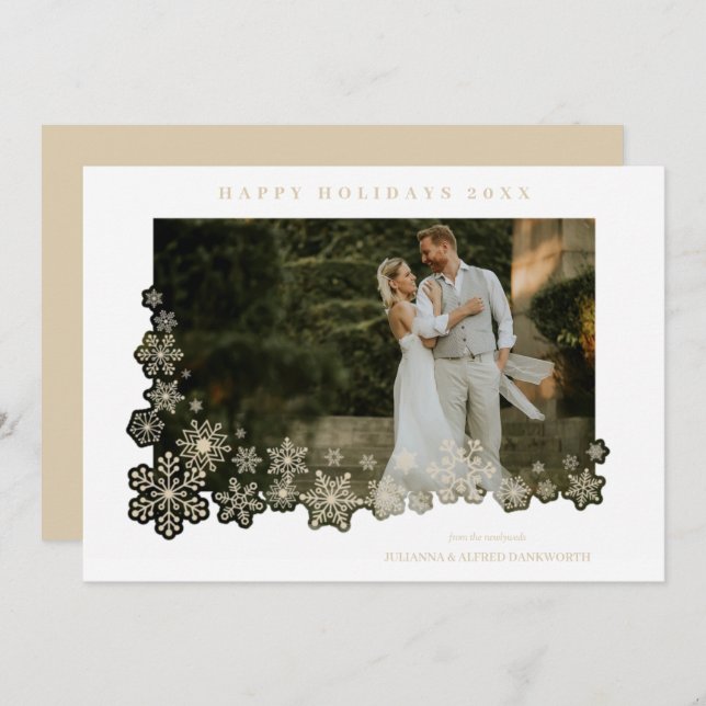 Newlyweds First Christmas Snowflakes Frame Photo (Frente/Verso)