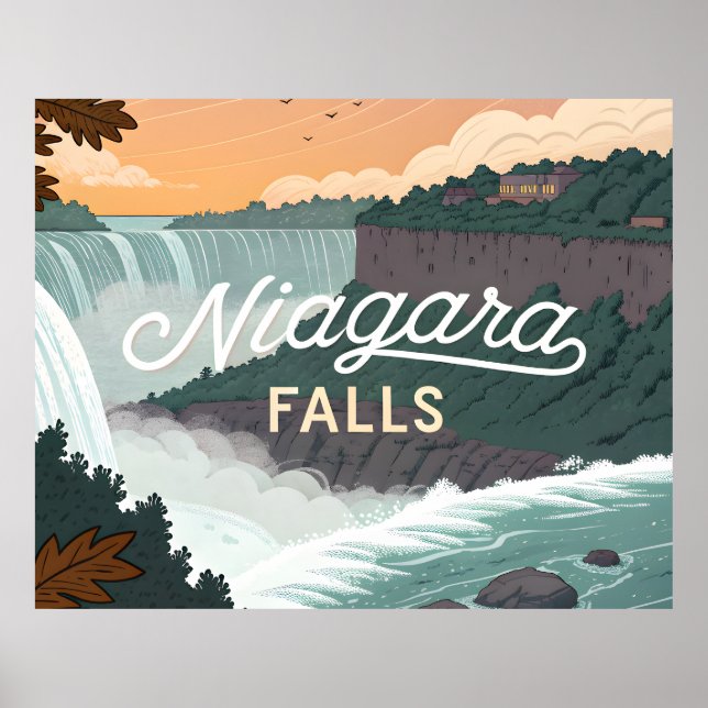 Niagara Falls Retro Vintage Poster Illustration (Frente)